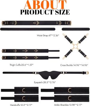 BDSM Bondage Kit 6PCS – Adjustable Handcuffs, Waist Strap & Blindfold Set for Couples